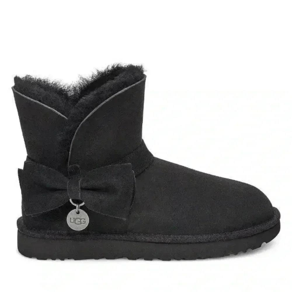 UGG Womens Black Classic‎ Suede Mini Bow Boots Sz 6